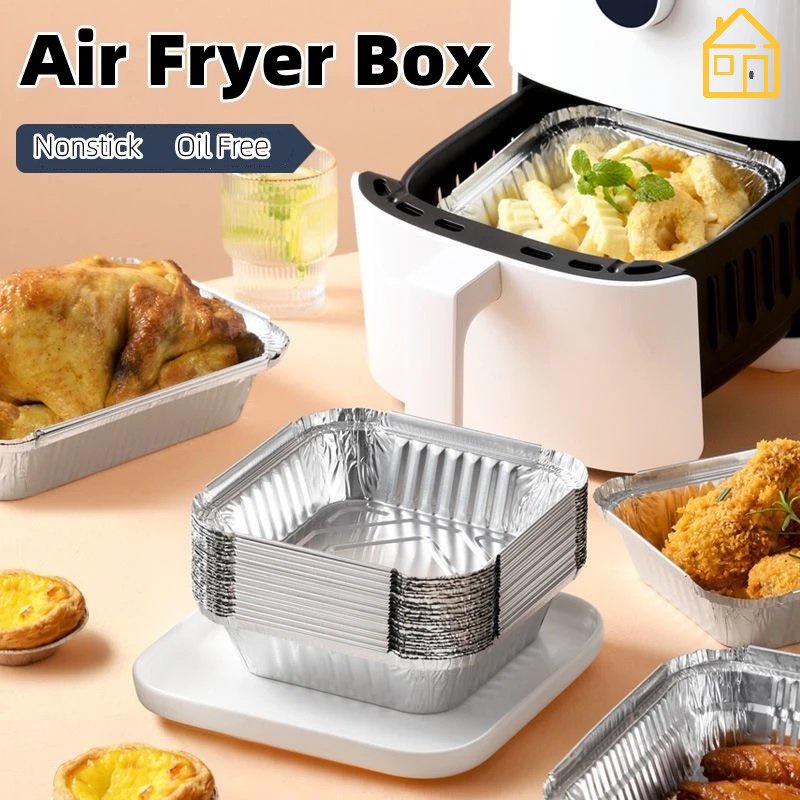 Bộ 10 Khay / Khay Nướng BBQ Hình Vuông Bằng Lá Nhôm Dùng Một Lần