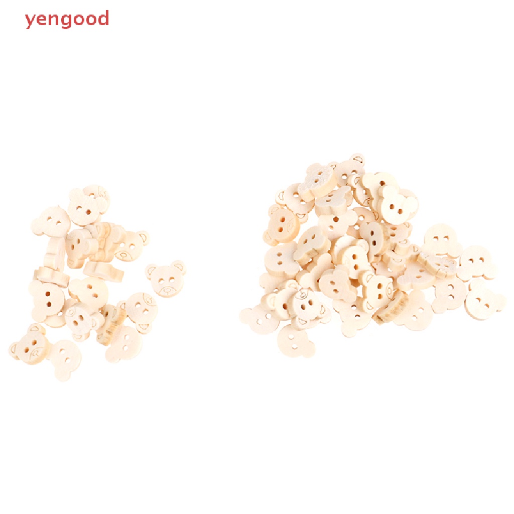 Set 20 Nút Gỗ 2 Lỗ Hình Gấu Bông 13x11mm
