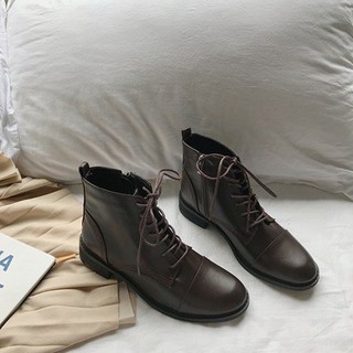 [ORDER] Giày boot nữ/ Boot cổ thấp buộc dây khóa hông