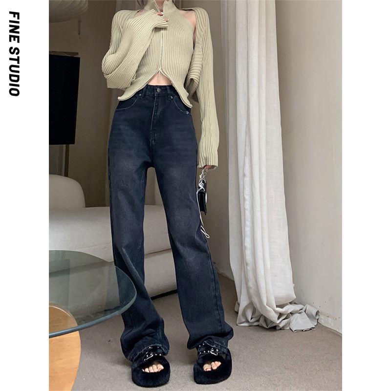 Quần Jean Ống Rộng Có Túi Thời Trang Thu Đông Phong Cách Mới Cho Nữ