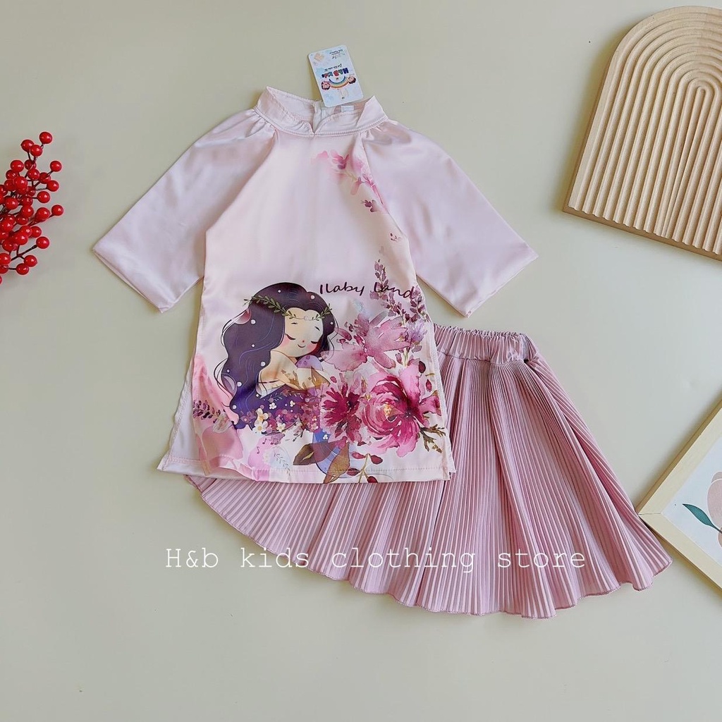 Áo dài lụa hồng hình cô gái