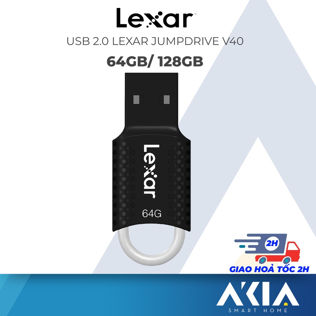 USB 2.0 Flash Drive Lexar JumpDrive V40 64GB/ 128GB, thiết kế nhỏ gọn màu đen