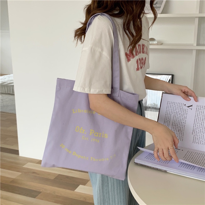 Paris Bookstore ofr Merchandise ins Túi Vải Đeo Vai Mua Sắm Thân Thiện Với Môi Trường Cho Nữ Sinh