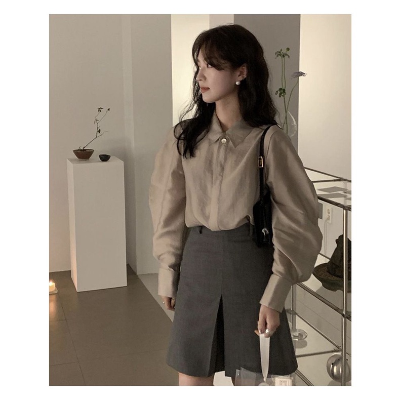 Áo Sơ Mi Tay Phồng Màu Sắc Ngọt Ngào Phong Cách Hàn Quốc Thời Trang Mùa Thu 2023