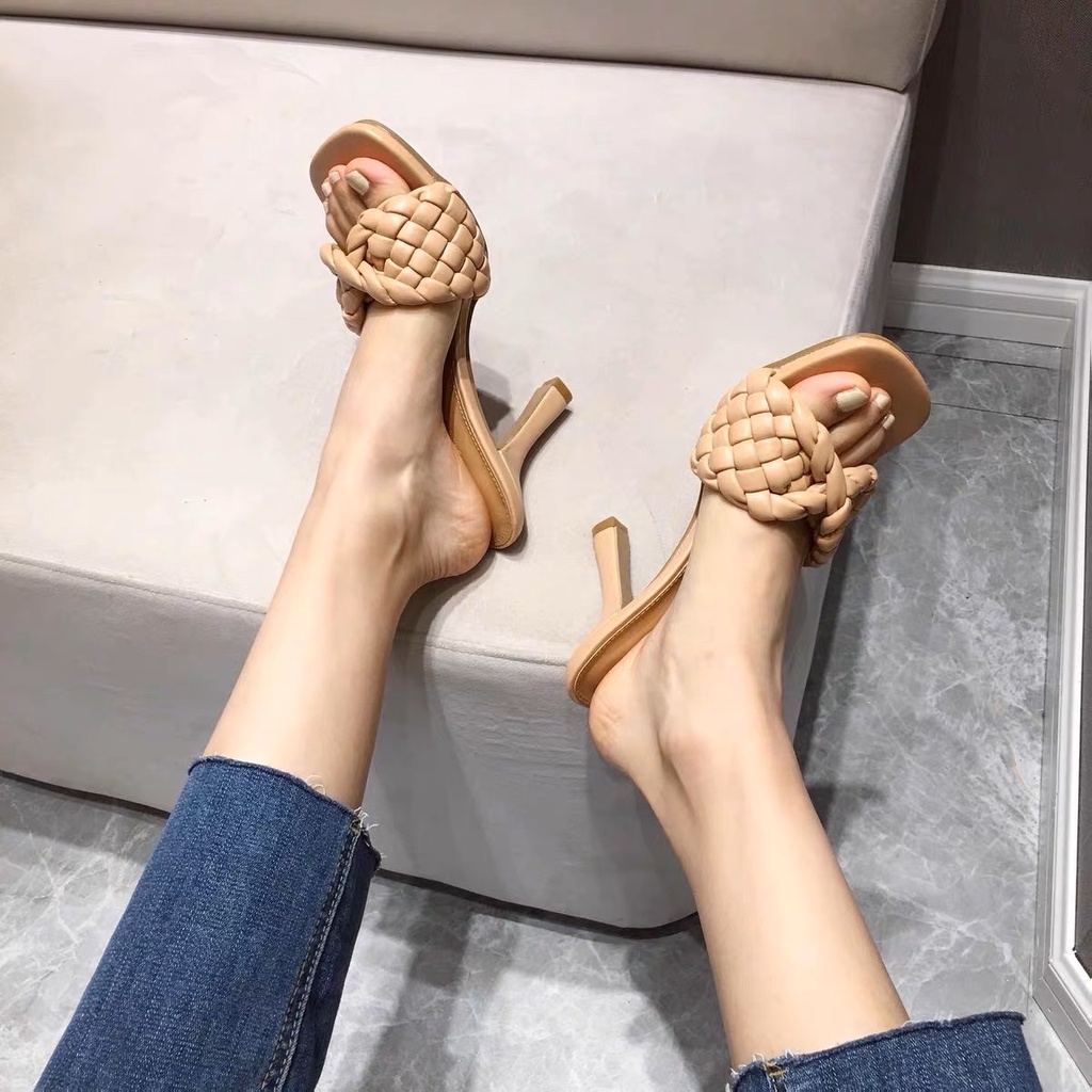 Guốc da mịn quai ngang vân đân gót đũa nhỏ - 7P