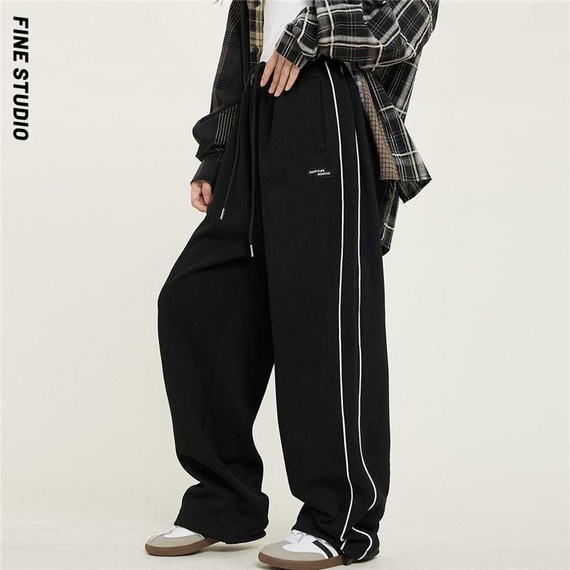 Fine STUDIO Quần Thể Thao Ống Rộng Dáng Suông Phong Cách Hip Hop Đường Phố Mỹ Retro Giản Dị Dành Cho Nam Và Nữ Sw