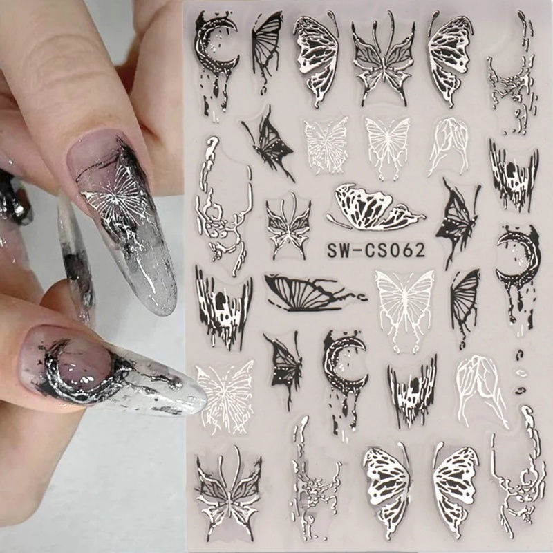 1 Miếng Dán Trang Trí Móng Tay Hình Bướm 3D Bằng Lá Nhôm Màu Đen