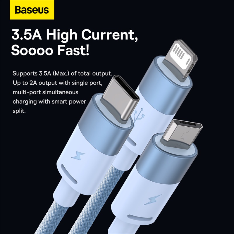 Dây Cáp Sạc Baseus 3 Trong 1 USB C Cho iPhone 14 13 12 Pro 11 3.5A Macbook Pro Samsung Xiaomi