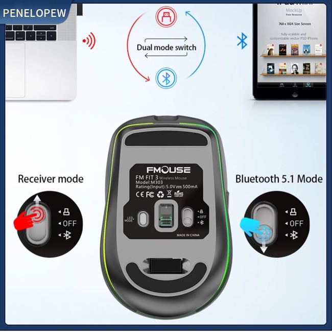 Chuột không dây 2.4g Bluetooth 5.1 Chế Độ Kép 2400dpi