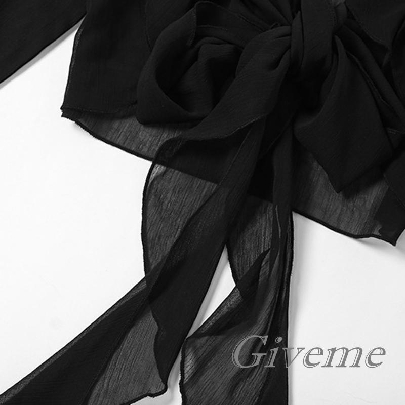 Áo Crop Top Lưới Tay Dài Màu Trơn Nhìn Xuyên Thấu Trang Trí Mùa Xuân Cho Nữ