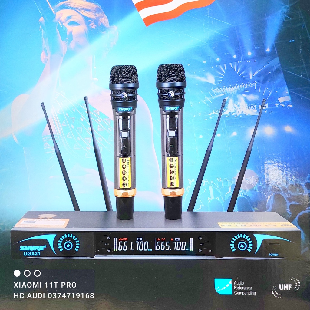 Mic SHURE UGX 31 UGX31 loại 1 hộp sóng lớn vỉ tím tự ngắt , bốn râu