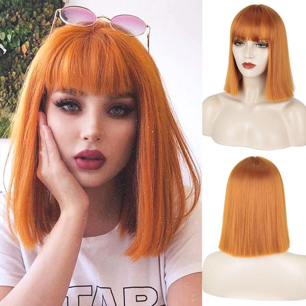 Tóc Giả Bob Thẳng Dài Màu Đen Tự Nhiên Cách Nhiệt Chất Lượng Cao Cho Nữ