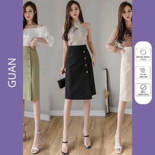 Chân váy chữ a dài phối cúc có túi, chân váy công sở chữ a dài