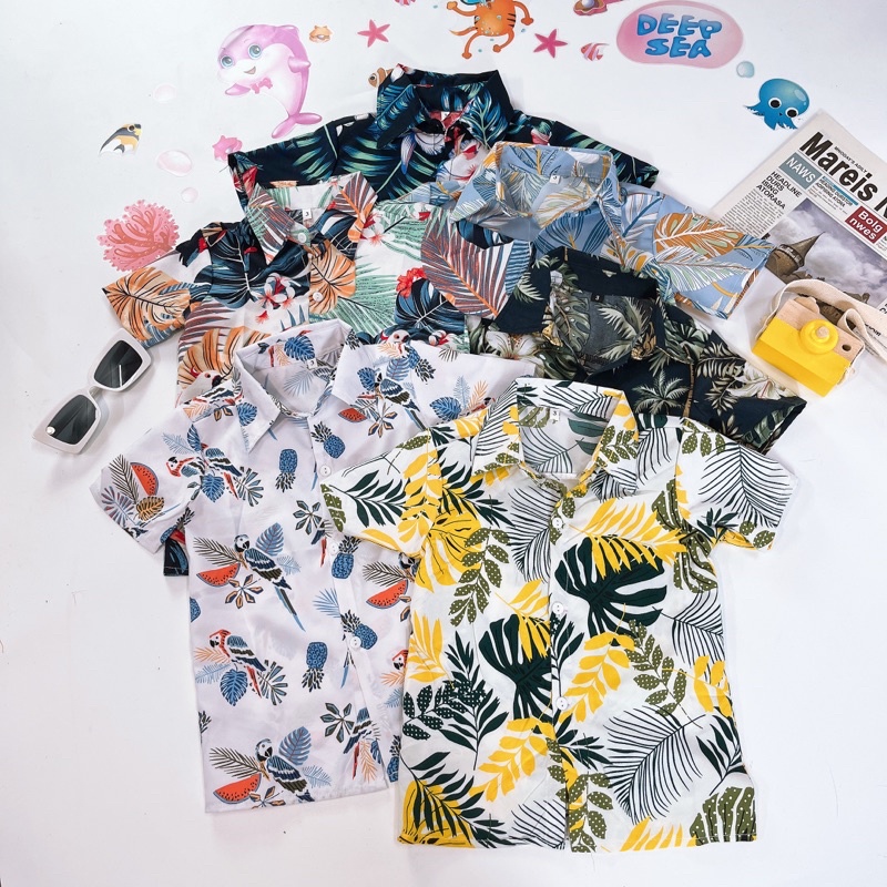 Áo Sơ Mi Hoạ Tiết Đi Biển, Áo Nhóm , Team Building,Giá Đình