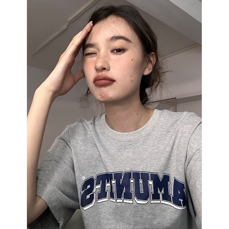 NUZIRO Áo Thun Tay Ngắn Cổ Tròn In Chữ Thời Trang Hàn Quốc Dành Cho Nữ