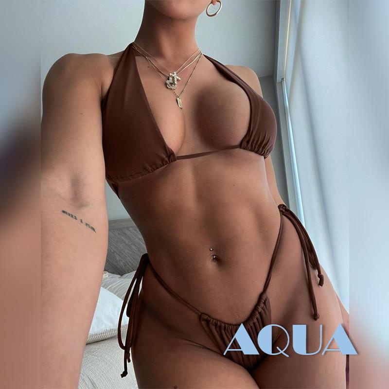 Bộ Bikini Hai Mảnh Màu Trơn Gợi Cảm Cho Nữ