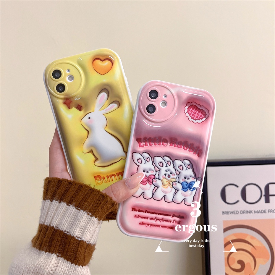 3D VisionỐp Điện Thoại Mềm In Hình Thỏ Hoạt Hình Bảo Vệ Ống Kính Máy Ảnh Cho iPhone 14 13 12 11 Pro Max SE2020 X XR Xs Max 7 8 Plus