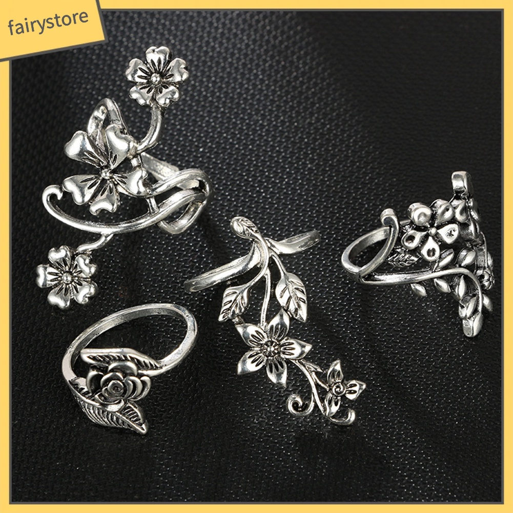 Set 1 Nhẫn Hình Hoa Lá Phong Cách Vintage Thời Trang Cho Nữ