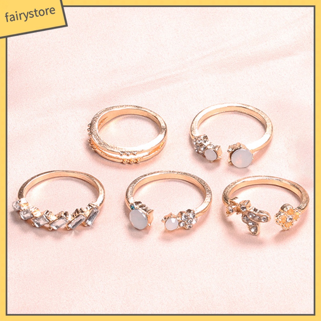 Set 1 / 7 Nhẫn Hở Đính Đá Lấp Lánh Chống Mài Mòn Thời Trang Cho Nữ