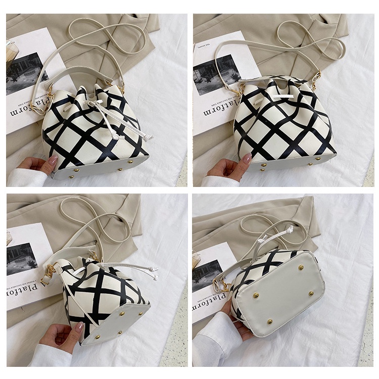 Túi Xách JASMIN NOIR Bucket Họa Tiết Sọc Caro Thiết Kế Đơn Giản Thời Trang Cho Nữ