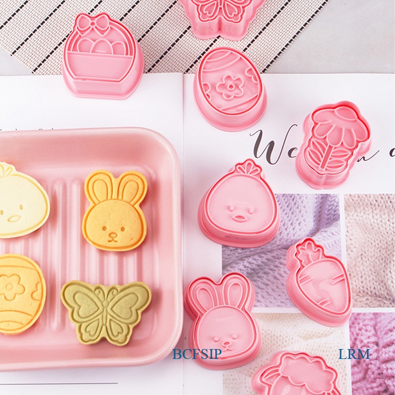 Bộ 8 Khuôn Cắt Bánh Quy Bằng Nhựa Hình Thỏ Hoạt Hình 3D DIY
