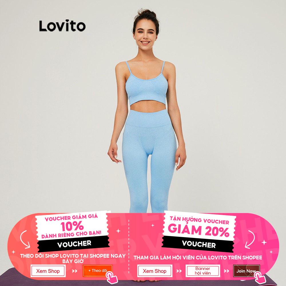 Áo ngực thể thao Lovito ôm dáng vừa vặn không gọng co giãn 4 chiều thoáng khí màu xanh dương trơn L03111