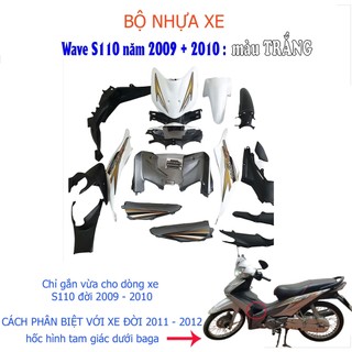Bộ dàn áo xe WAVE S110 - RS110 màu Trắng đời 2009 đến 2010, nhựa ABS nguyên sinh