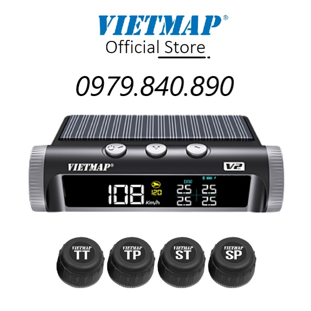 Cảm biến áp suất lốp VIETMAP V2 - Cảm biến áp suất lốp lắp ngoài tích hợp Cảnh báo tốc độ & Camera Giao thông