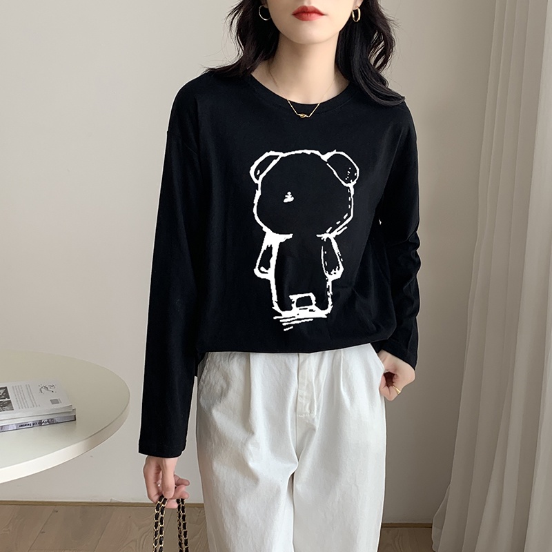 Áo Thun Cotton Dài Tay In Hình Chú Gấu Đáng Yêu 46559