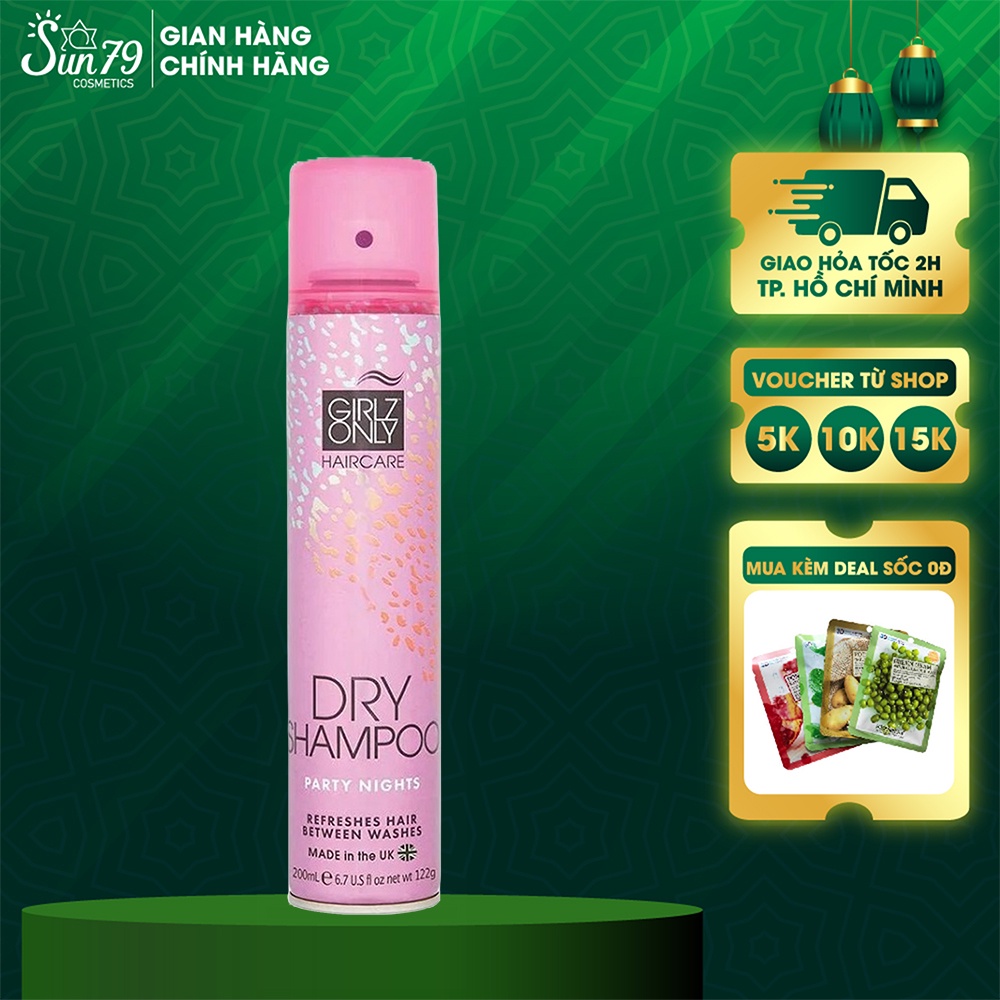 Dầu Gội Khô Giúp Tóc Sạch Dầu Và Trở Nên Bồng Bềnh Girlz Only Dry Shampoo 200ml - Party Nights (Hồng)