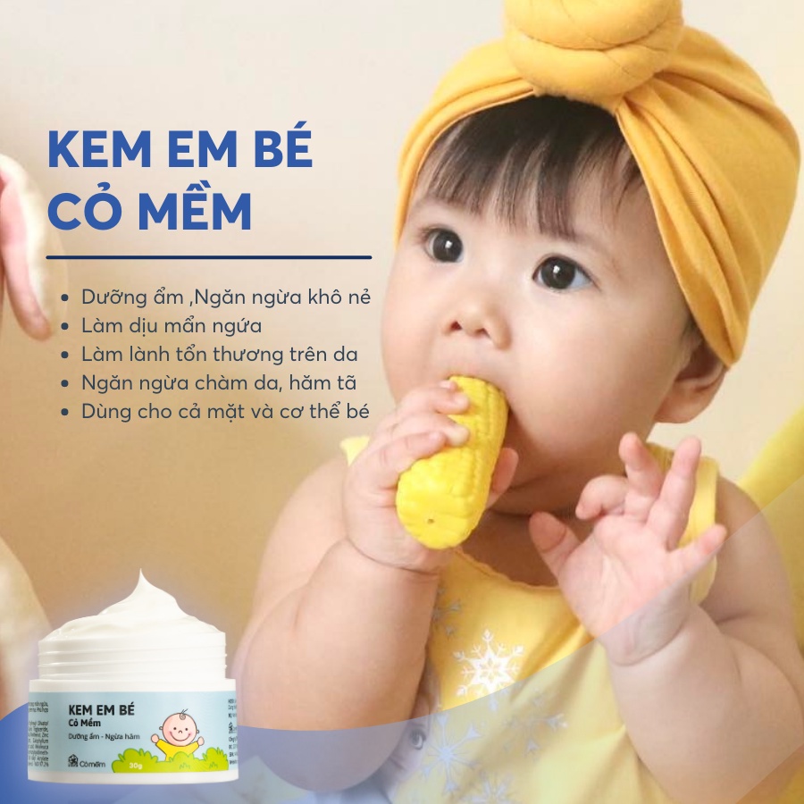 Kem Em Bé Dưỡng Ẩm Ngừa Hăm Tã Chàm Sữa Làm Dịu Da Mẩn Ngứa Do Côn Trùng Cỏ Mềm 30g