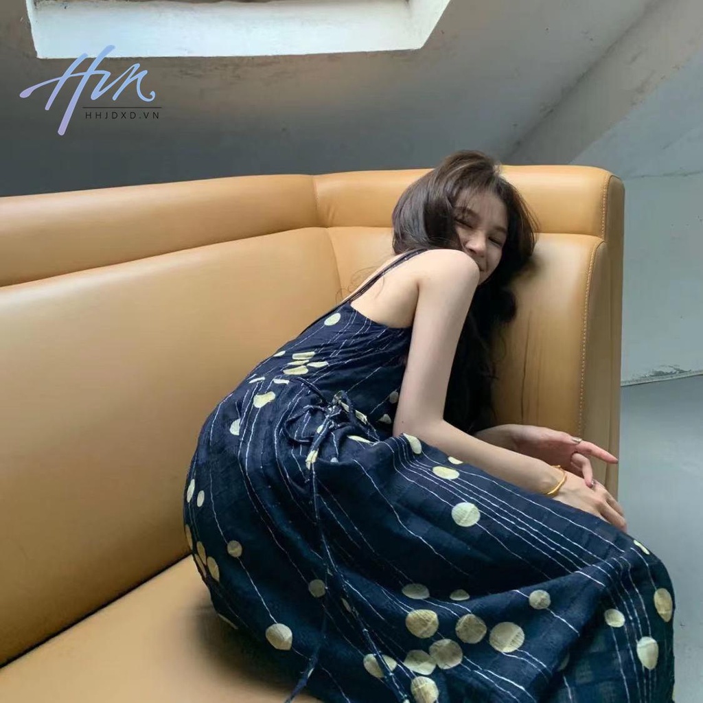 Đầm Hai Dây Cổ Chữ V Lưng Cao Dáng Ôm In Họa Tiết Thời Trang Pháp Cổ Điển Cho Nữ