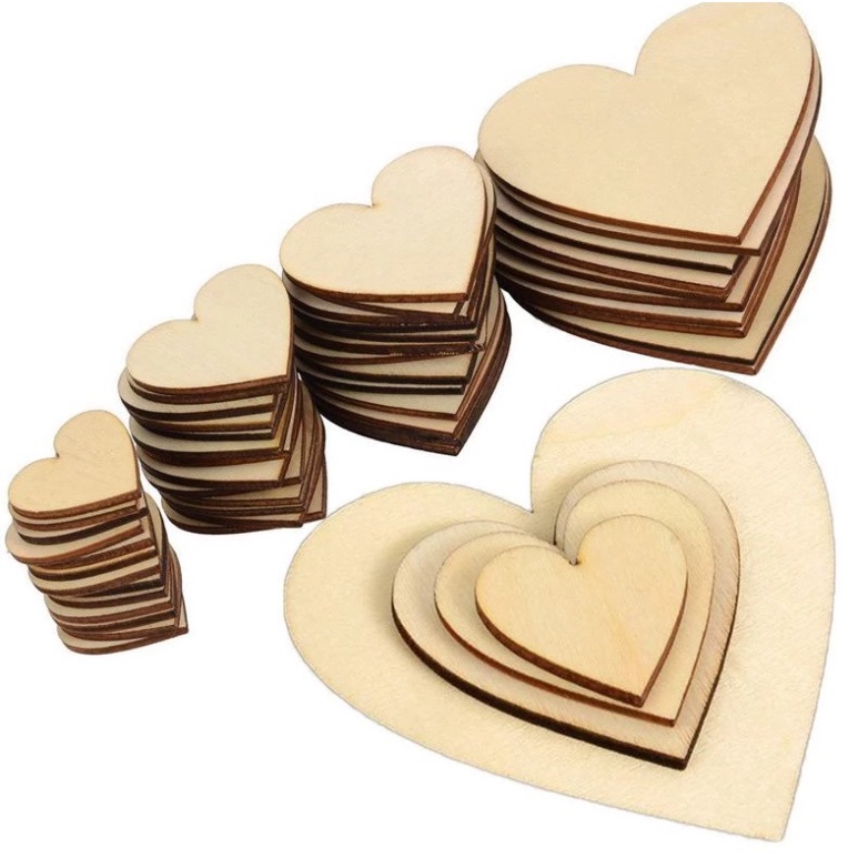 Set 50 Miếng gỗ hình trái tim Thegioipuzzle độc đáo, 50pcs gỗ dùng để vẽ hình, tô màu, trang trí bàn tiệc cưới