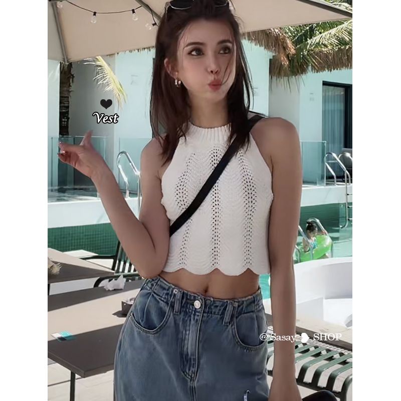 QADCOL Áo Sát Nách Gợn Sóng Khoét Rỗng Thiết Kế Phong Cách niche hot girl Gợi Cảm Cho Nữ