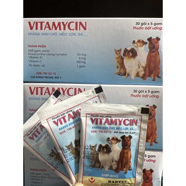 1 hộp vitamycin  dùng tốt cho chó, mèo đi ỉa, kiết lị