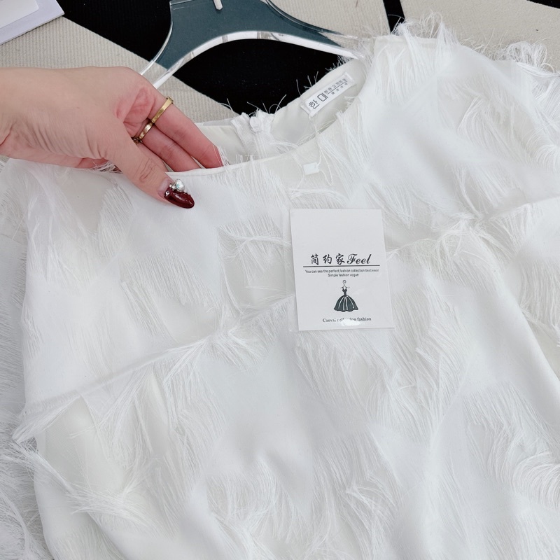 [ 𝐅𝐑𝐄𝐄 𝐒𝐇𝐈𝐏 ] Váy suông trắng sợi rua siêu hot hit Vải tơ rua QC cao cấp chuẩn y mẫu mặc, có lót trong ko lộ, khoá lưng