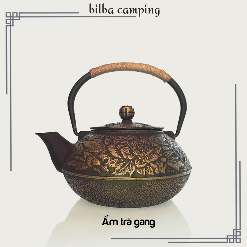 Ấm đun nước bằng gang kiểu Nhật 900mL pha trà có thể tháo rời bộ lọc - Billba camping