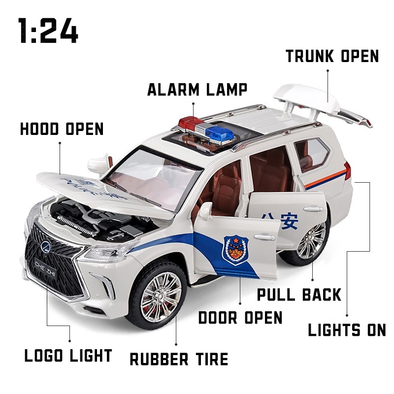 Mô Hình Xe Cảnh Sát Lexus LX570 Bằng Hợp Kim Có Đèn Và Âm Thanh Tỉ Lệ 1: 24