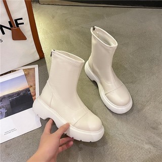 Atikota giày bốt martin mũi tròn đế dày thời trang mùa thu cho nữ