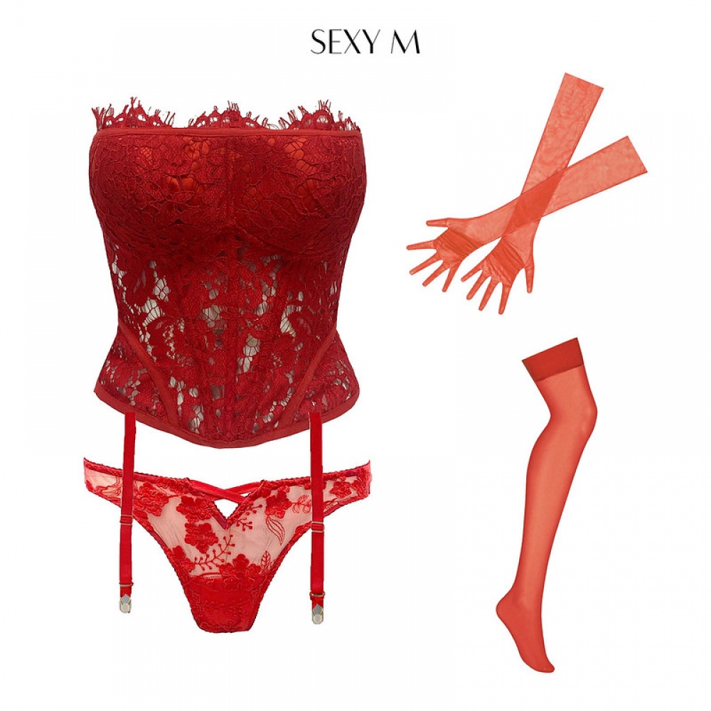 Fullset áo corset A141, quần lót QA143, găng tay G34R kèm tất T08 Lady May SFA141 Sexy M