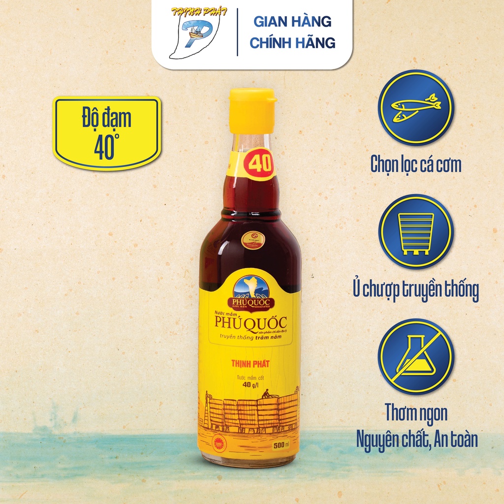 Nước mắm truyền thống Phú Quốc Thịnh Phát nguyên chất - chai Hồng Ngọc 500ml 40 độ đạm