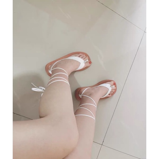 Dép sandal xỏ ngón đế cao dây buộc Ulzzang
