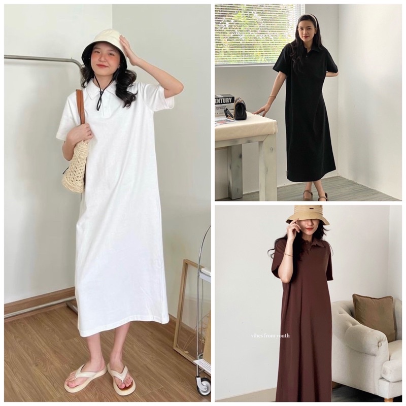 Váy thun dài cổ polo dáng suông Vaypolo8211