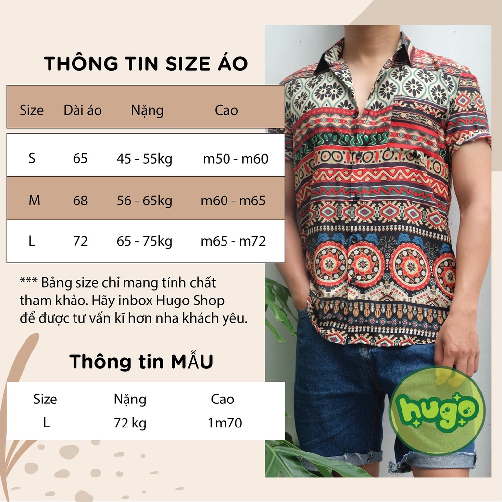 Áo sơ mi thổ cẩm  lụa cát họa tiết đi biển 🌈FREESHIP🌈 áo nam chất đẹp ngắn tay - họa tiết thổ cẩm phom vừa - Hugo Shop