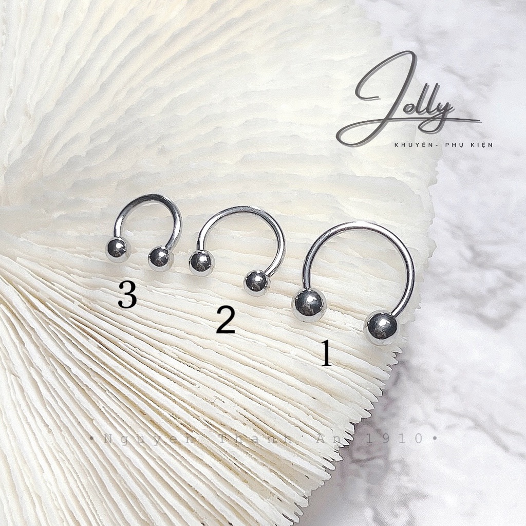 Khuyên Tai, Septum, Môi U 2 đầu bi tròn JOLLY bằng thép y tế