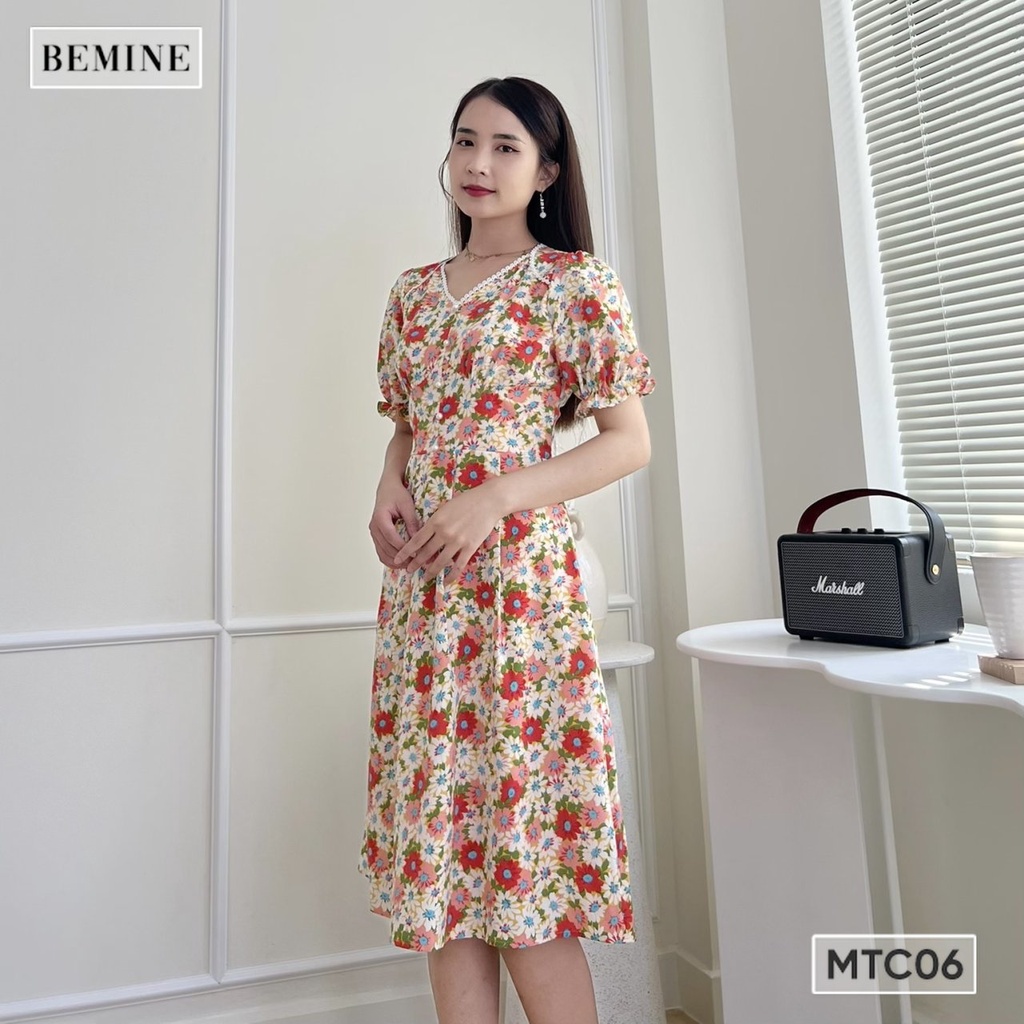 Đầm tay phồng cổ tim phối ren BEMINE MTC06