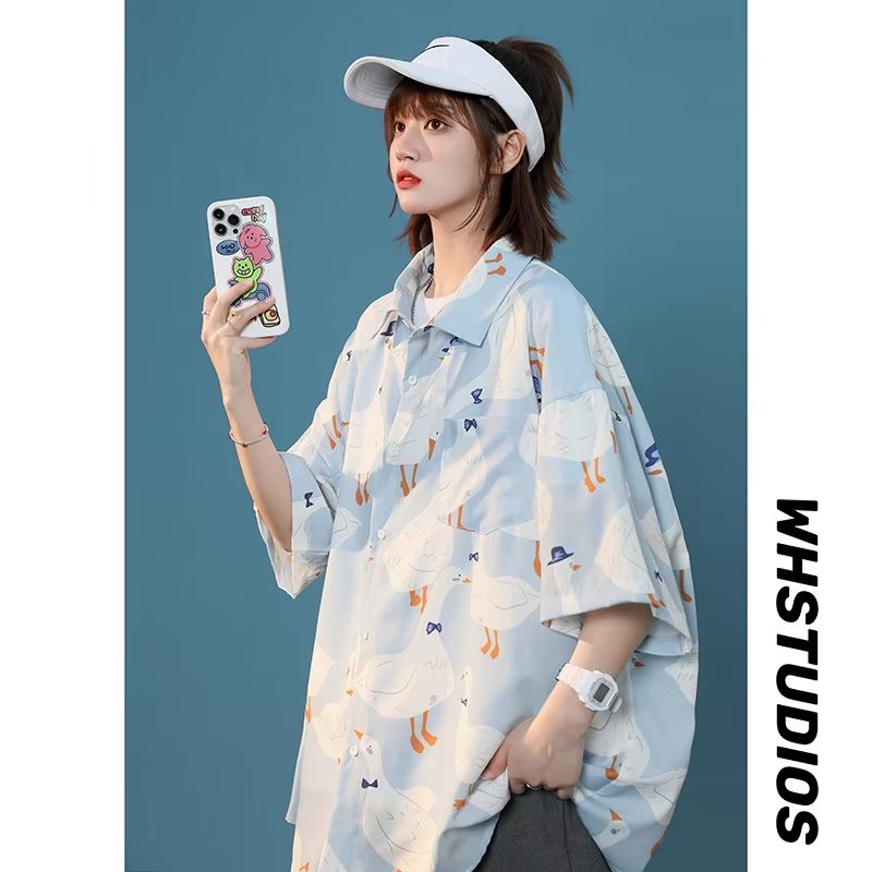 Áo Sơ Mi Lụa Lạnh Cao Cấp Tay Ngắn Phong Cách Hong Kong Thời Trang Mùa Hè Hàng Mới Dành Cho Nam Nữ