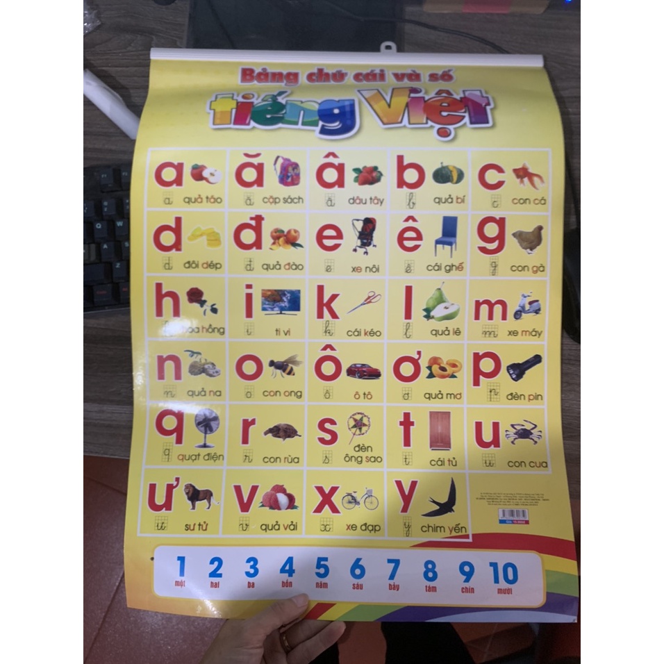 Bảng chữ cái cho bé bằng Chất liệu in PP ( nhựa) , cán màng bóng đẹp, (50×70cm) chữ viết hoa và viết thường có nẹp sẵn đ