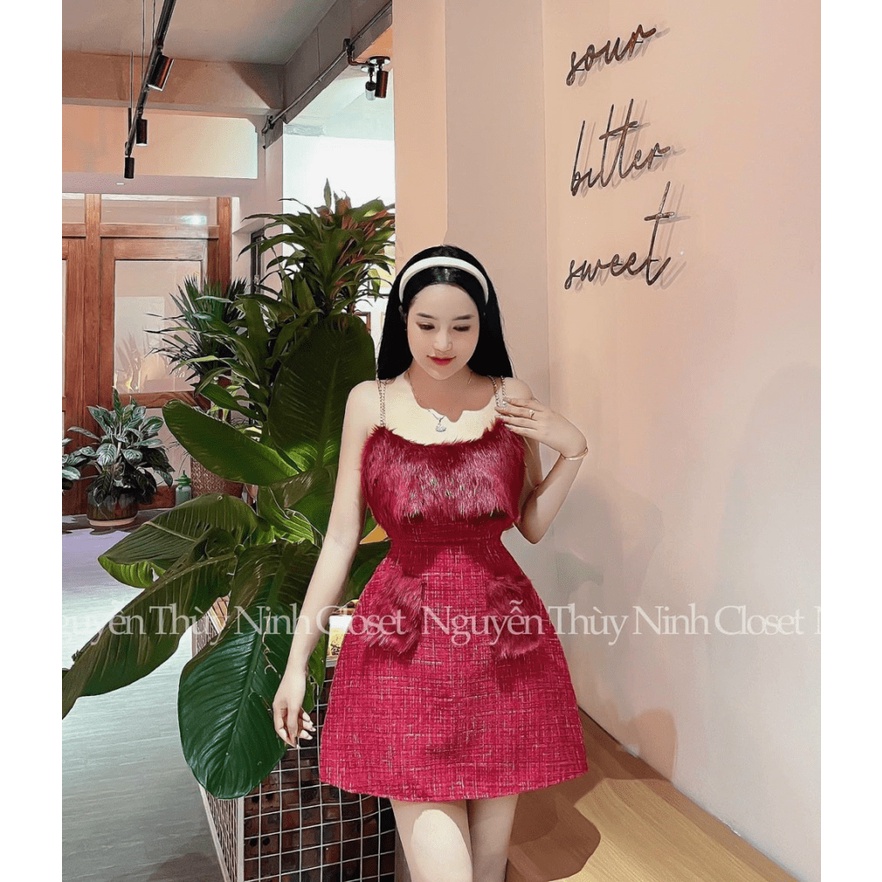 ƯU ĐÃI NGẬP TRÀN - ĐẦM DẠ PHỐI LÔNG HAI DÂY ÔM EO HỞ LƯNG DÁNG NGẮN XÒE ÔM EO CỰC NỮ TÍNH SANG CHẢNH ĐI CHƠI UP HOTTREND