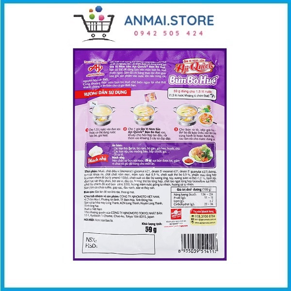 Gia vị nêm sẵn bún bò Huế Aji-Quick gói 59g